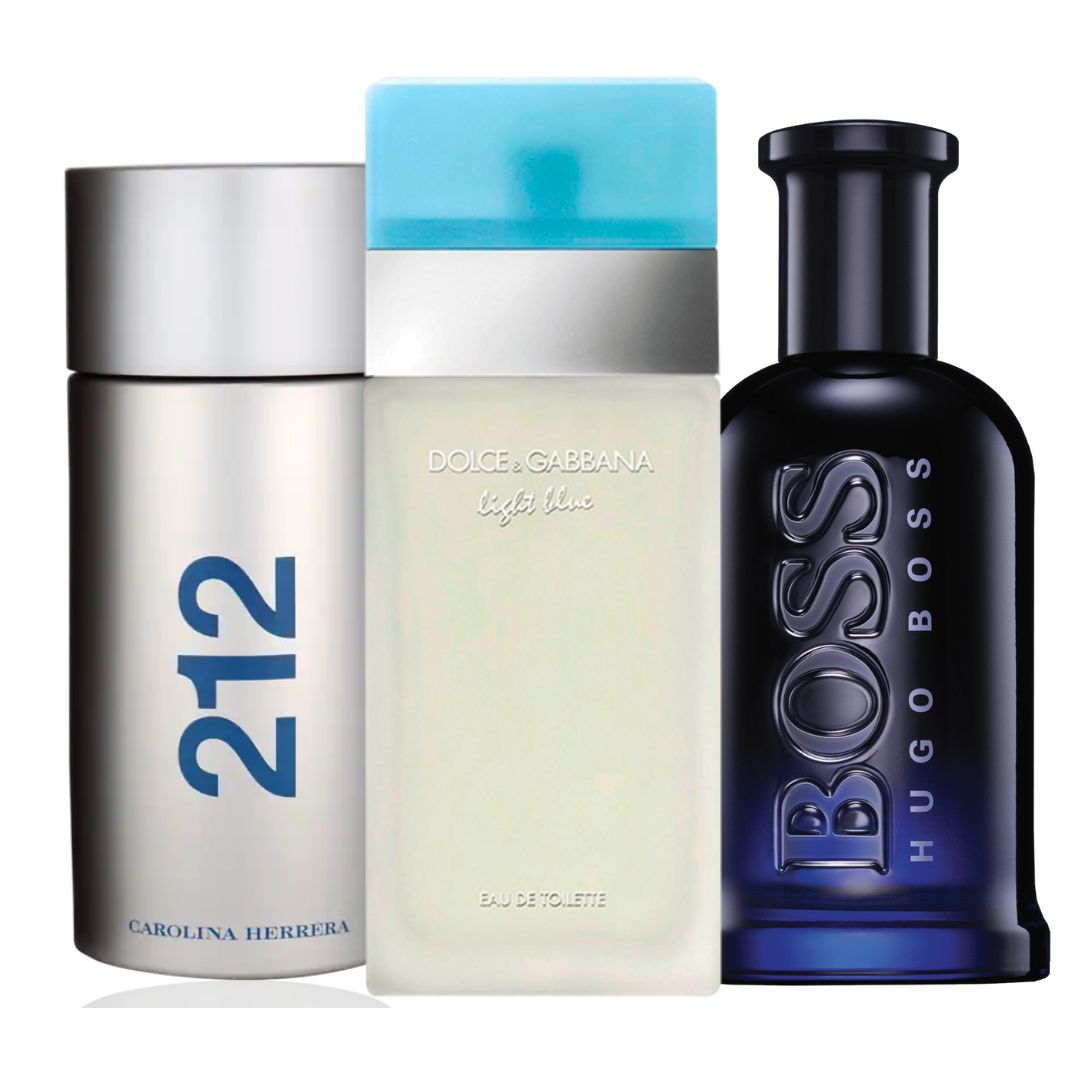 KIT PERFUMES 212 MEN + BOSS + LIGTH BLUE